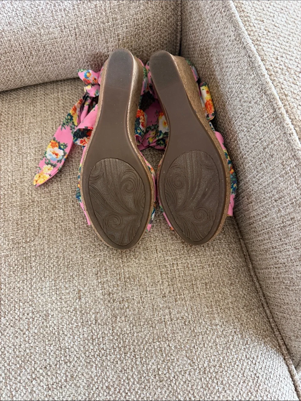 Impo Pink Floral Tie-Wrap Wedge Sandals with Multi-Color Blooms